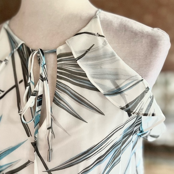 WHBM Dress Maxi White Bamboo Print Hi Low Blouson 4P Cocktail Party Chic Trendy - Picture 6 of 17